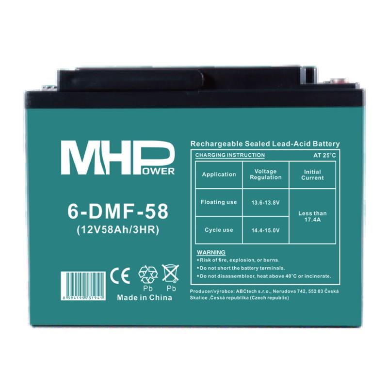 Baterie olověná 12V / 58 Ah MHPower 6-DMF-58 GEL Trakční - SLEVA NA ROZBALENÝ KUS Baterie olověná 12V / 58 Ah MHPower 6-DMF-58 GEL Trakční - SLEVA NA ROZBALENÝ KUS