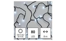 LED vánoční cherry řetěz – kuličky, 8 m, venkovní i vnitřní, studená bílá, časovač