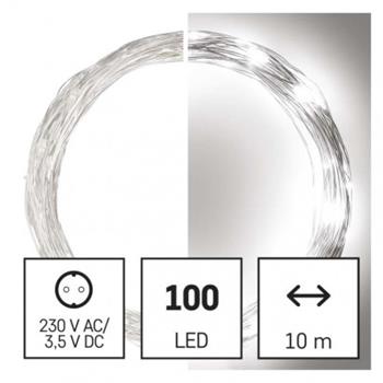 LED vánoční nano řetěz stříbrný, 10 m, venkovní i vnitřní, studená bílá, časovač LED vánoční nano řetěz stříbrný, 10 m, venkovní i vnitřní, studená bílá, časovač