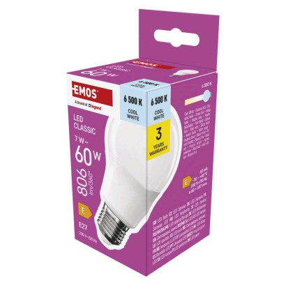 LED žárovka Classic A60 / E27 / 7 W (60 W) / 806 lm / Studená bílá LED žárovka Classic A60 / E27 / 7 W (60 W) / 806 lm / Studená bílá