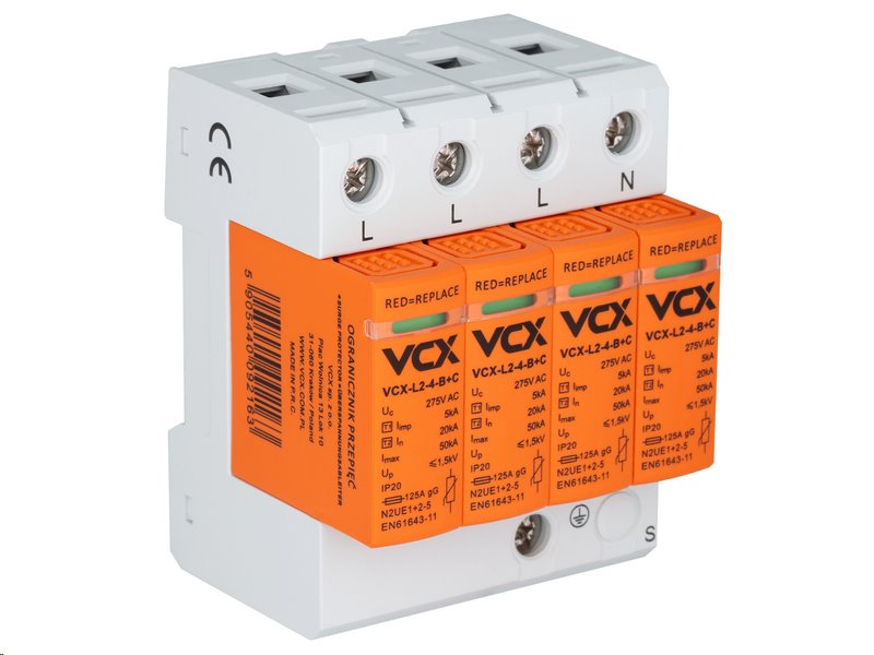 Přepěťová ochrana VCX L2-4-B+C AC třída T1T2 (B+C) 4P 5kA Přepěťová ochrana VCX L2-4-B+C AC třída T1T2 (B+C) 4P 5kA