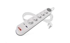 Prodlužovací kabel EMOS P1513FC / 3 m / 5 zásuvky / s vypínačem / bílo-šedý / 1×USB-A + 1×USB-C / 1,5 mm2
