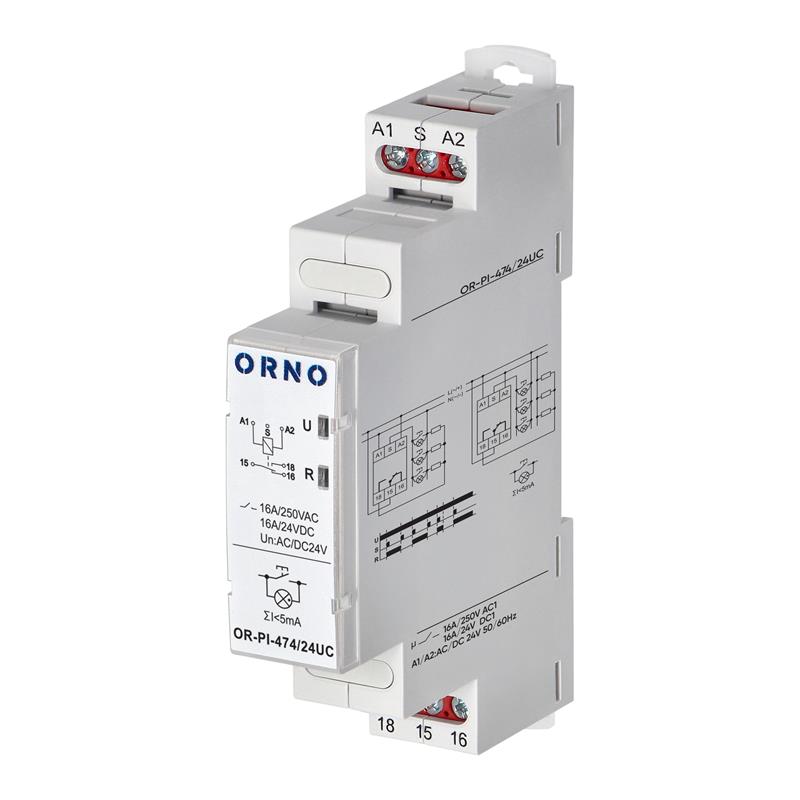 Relé impulzní bistabilní ORNO OR-PI-474/24UC Economic, 16A, 24 VAC/DC Relé impulzní bistabilní ORNO OR-PI-474/24UC Economic, 16A, 24 VAC/DC