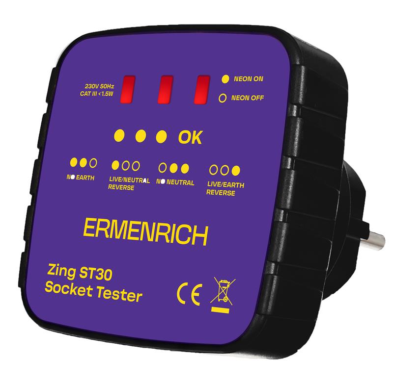 Tester zásuvek Ermenrich Zing ST30 Fialový Tester zásuvek Ermenrich Zing ST30 Fialový